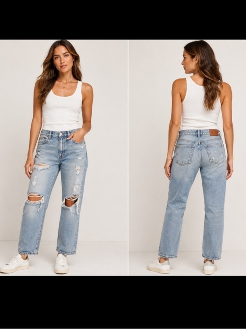 Madewell Light Wash Distressed Boyjean Ripped Jeans Size 26